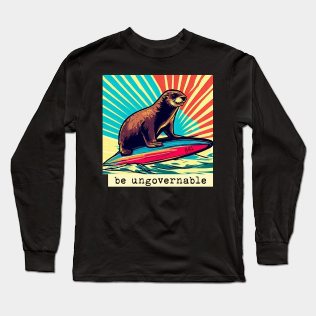 be ungovernable surfing otter 841 [white background] Long Sleeve T-Shirt by REDWOOD9